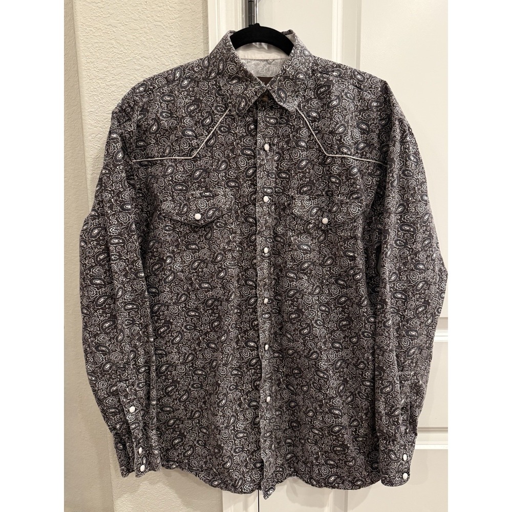 Pintlar Long Sleeve‎ Pearl Snap Western Shirt Paisley Burgundy. Size LT.
